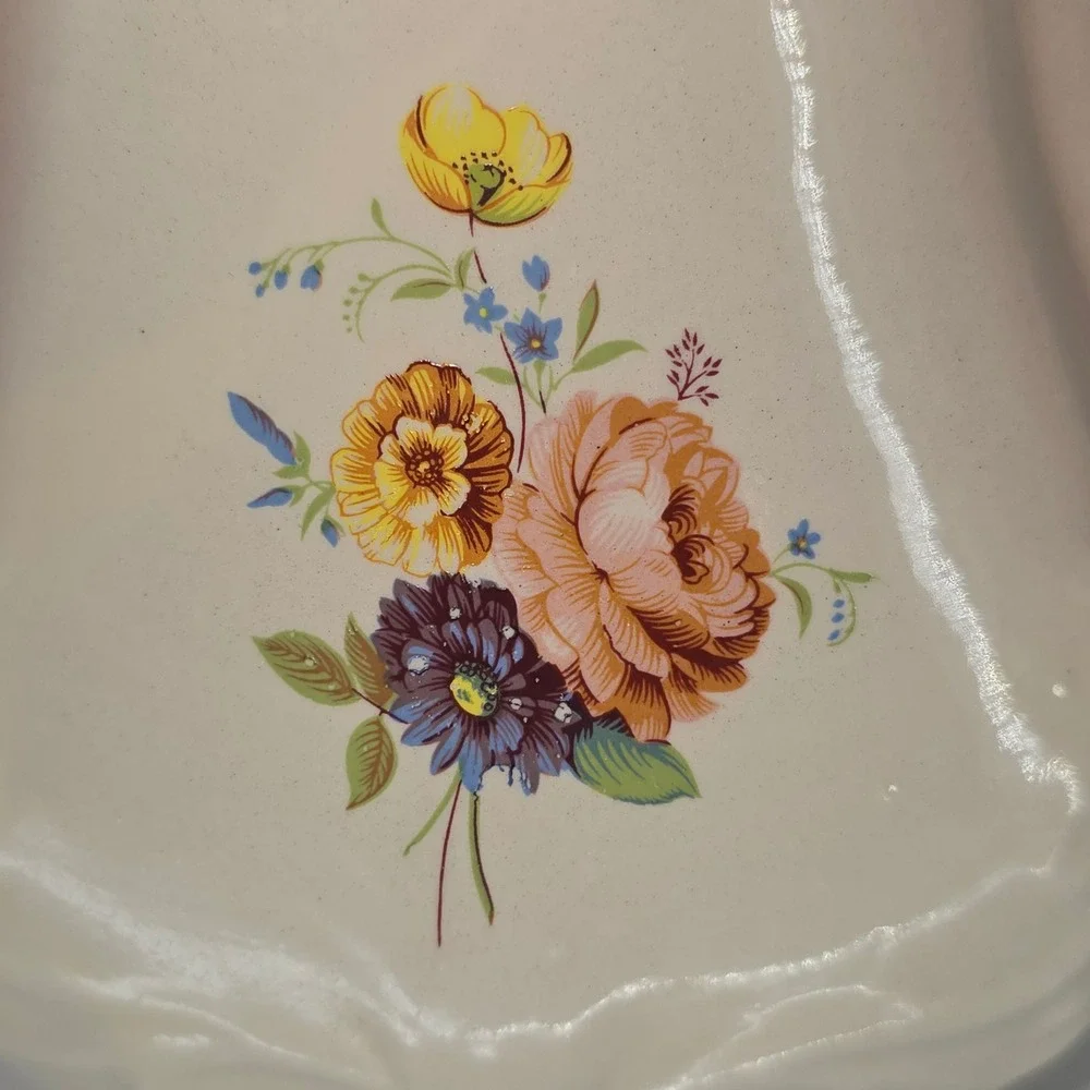 Vintage Pink Cream Floral Ceramic Pitcher Vase Ornate Scalloped Victorian Style